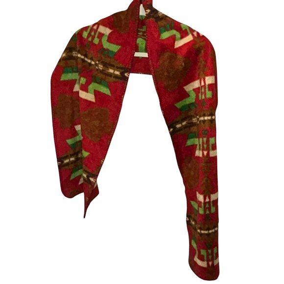 polo Ralph Lauren vintage red aztec Navajo print fleece scarf - Picture 1 of 5